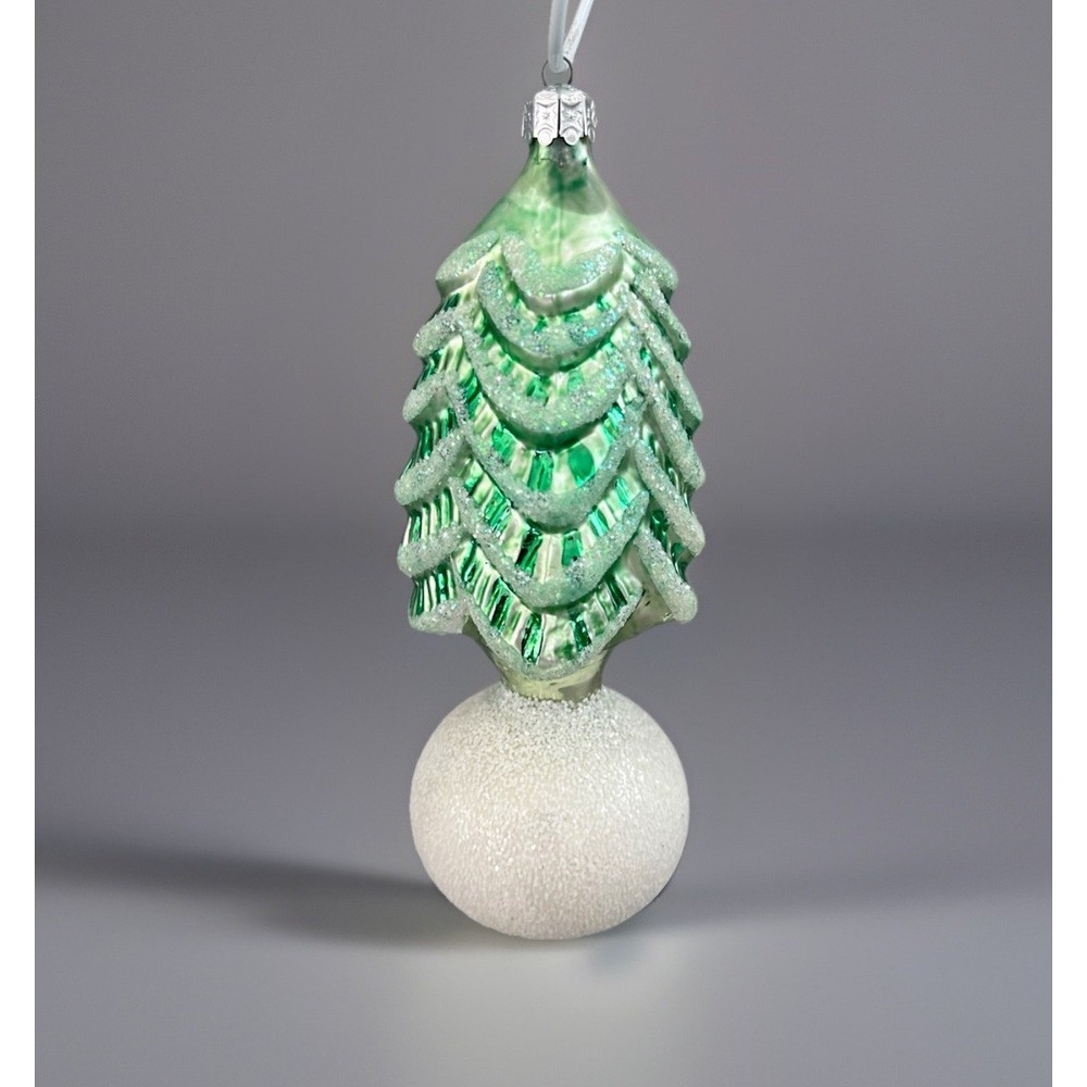 Christopher Radko "Snowball Pine Tree" Glitter Glass Christmas Ornament Rare!